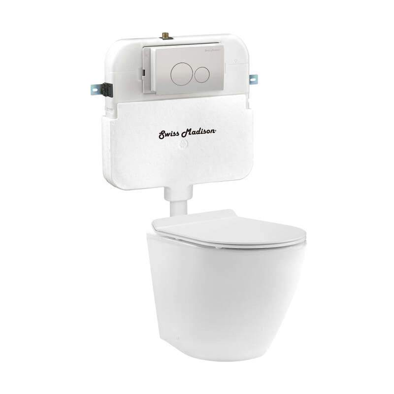 Swiss Madison St. Tropez Back to Wall Concealed Tank Toilet Bowl Bundle in Glossy White