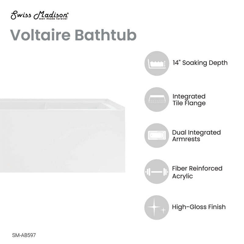 Swiss Madison Voltaire 48 x 30" Right-Hand Drain Alcove Integrated Armrest Bathtub with Apron