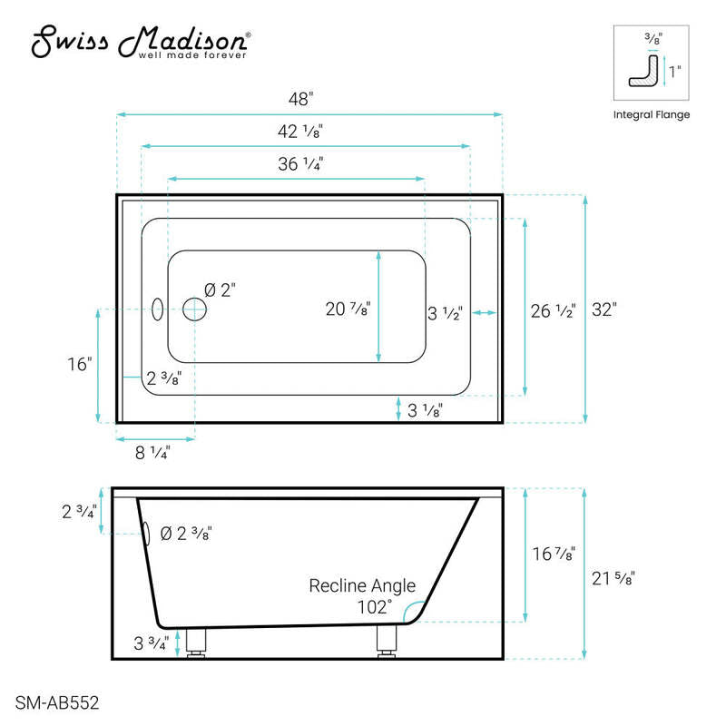 Swiss Madison Voltaire 48" X 32" Left-Hand Drain Alcove Bathtub with Apron