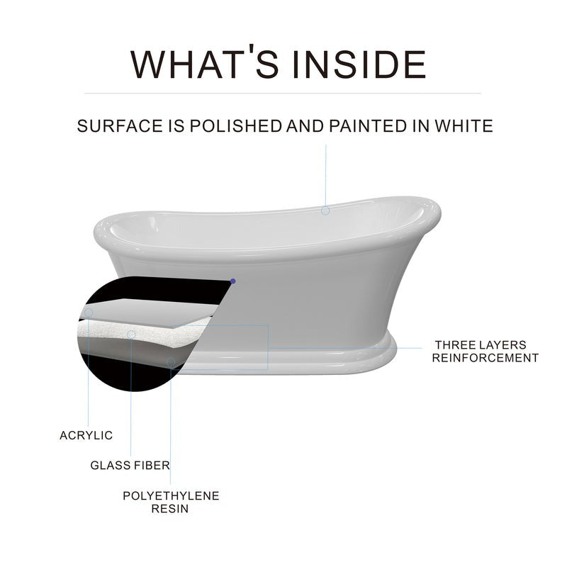 Heatgene 67' Acrylic Freestanding Bathtub Contemporary Soaking Tub Easy to Install UPC Certified Drain & Overflow Assembly Included HG409