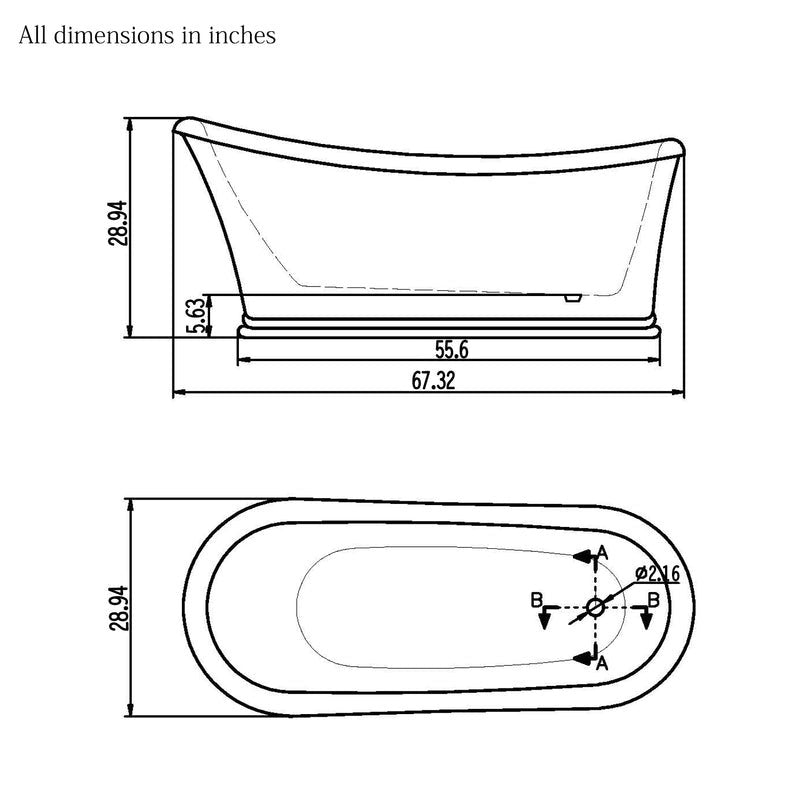 Heatgene 67' Acrylic Freestanding Bathtub Contemporary Soaking Tub Easy to Install UPC Certified Drain & Overflow Assembly Included HG409
