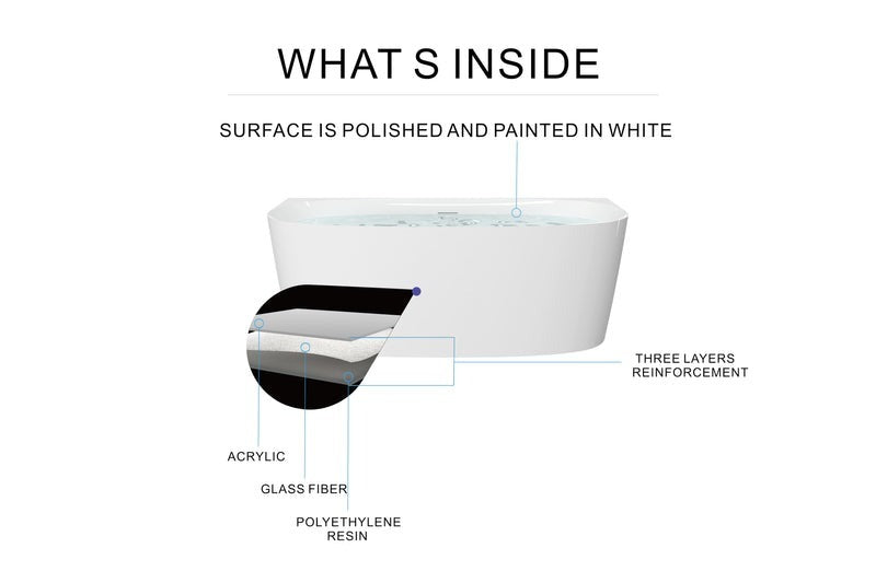 Heatgene 63" Acrylic Freestanding Soaking Tub, UPC Certified, Drain & Overflow Assembly Included HG694