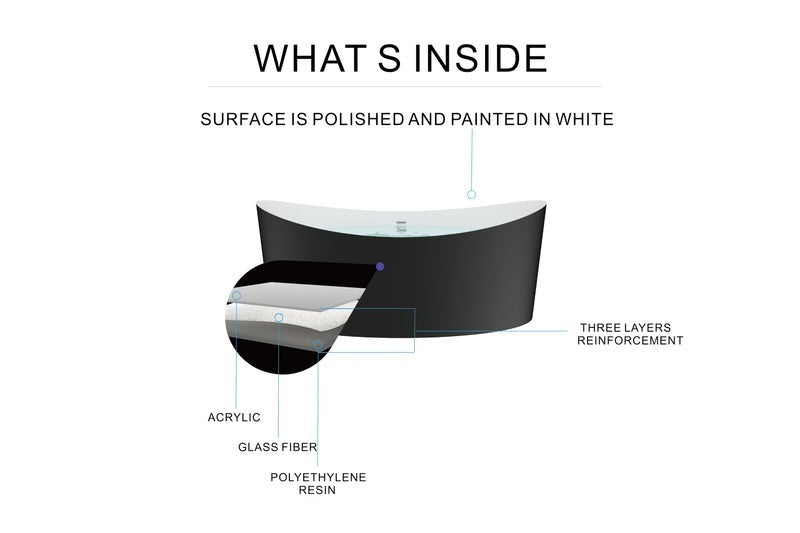 Heatgene 68.5" Acrylic Freestanding Soaking Tub, UPC Certified, Drain & Overflow Assembly Included in Matte Black HG699