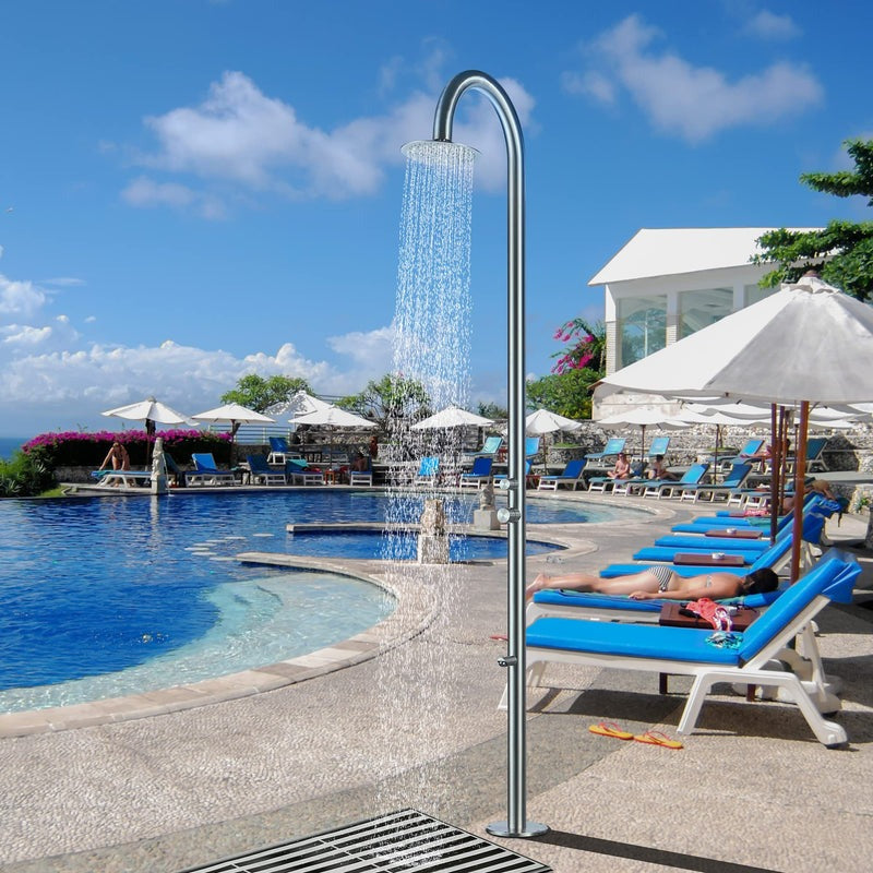 Heatgene Outdoor Shower with Shower Head, Foot Sprout Rinse for Outside/Poolside/Patio in Brushed HG9007-S
