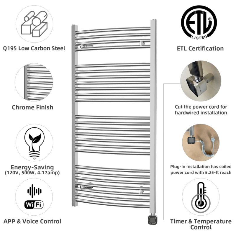 Heatgene Large Electric Radiator Towel Warmer with programmable Smart Timer and Temperature Control in Matte Black, Chrome, Brushed HGR02126