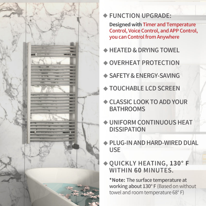 Heatgene Large Electric Radiator Towel Warmer with programmable Smart Timer and Temperature Control in Matte Black, Chrome, Brushed HGR02126