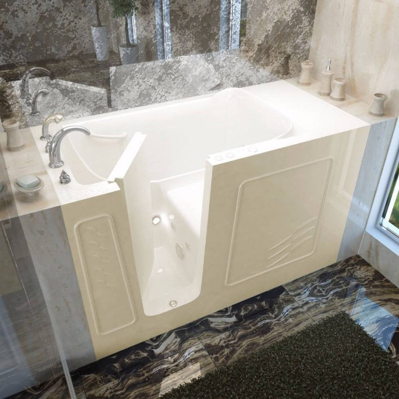 MediTub - 3060WI Series Walk-In 30 x 60 Left Drain Biscuit Whirlpool Jetted Walk-In Bathtub