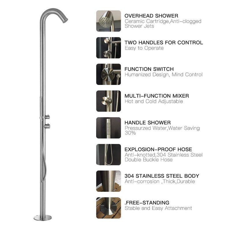 Heatgene Stainless Steel Freestanding Outdoor Shower with Handheld Shower for Outside/Swimming Pools in Brushed - HG9001S
