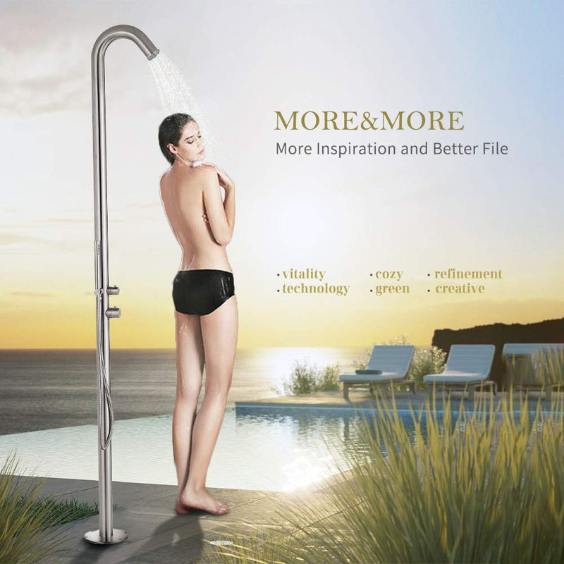 Heatgene Stainless Steel Freestanding Outdoor Shower with Handheld Shower for Outside/Swimming Pools in Brushed - HG9001S