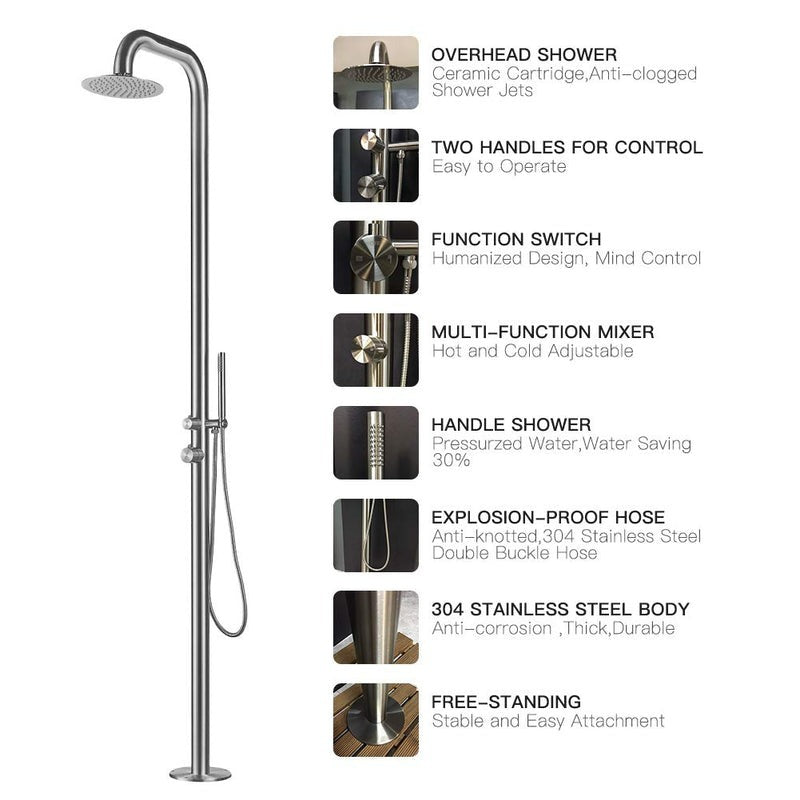 Heatgene Stainless Steel Freestanding Outdoor Shower for Outside/Swimming Pools in Matte Black - HG9008MB