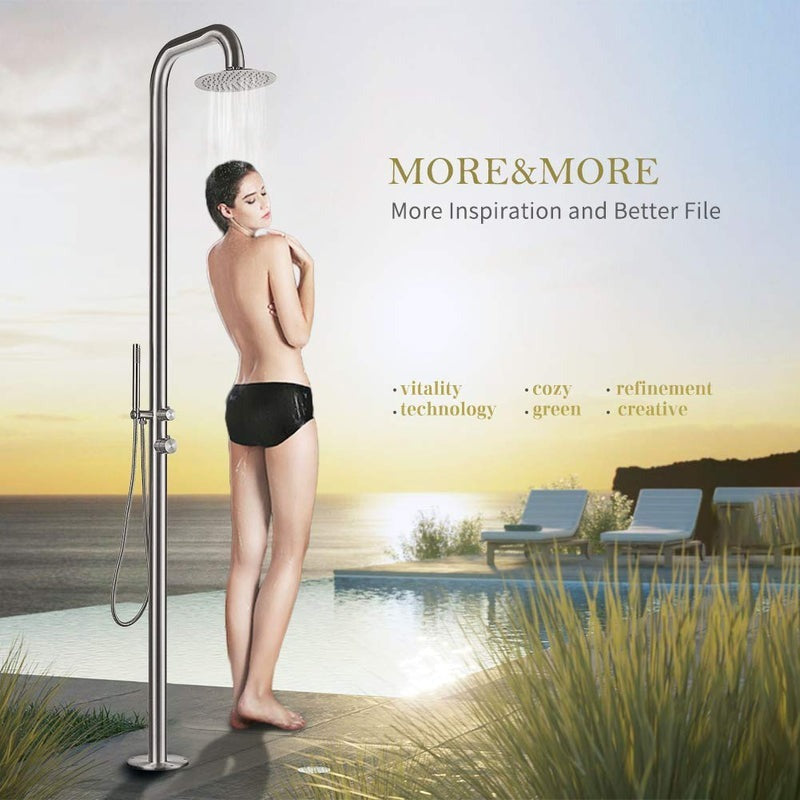 Heatgene Stainless Steel Freestanding Outdoor Shower for Outside/Swimming Pools in Brushed - HG9008