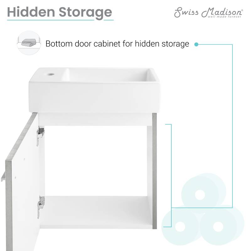 Swiss Madison Colmer 18 Single, Brushed Grey, One Cabinet, Bathroom Vanity