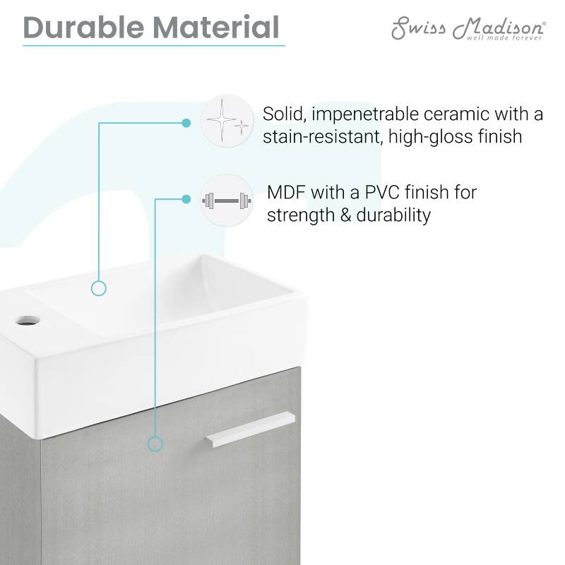 Swiss Madison Colmer 18 Single, Brushed Grey, One Cabinet, Bathroom Vanity