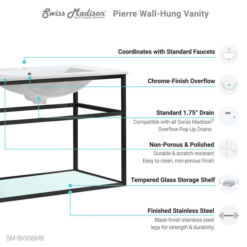 Swiss Madison Pierre 30 Single, Open Shelf, Matte Black Metal Frame Bathroom Vanity
