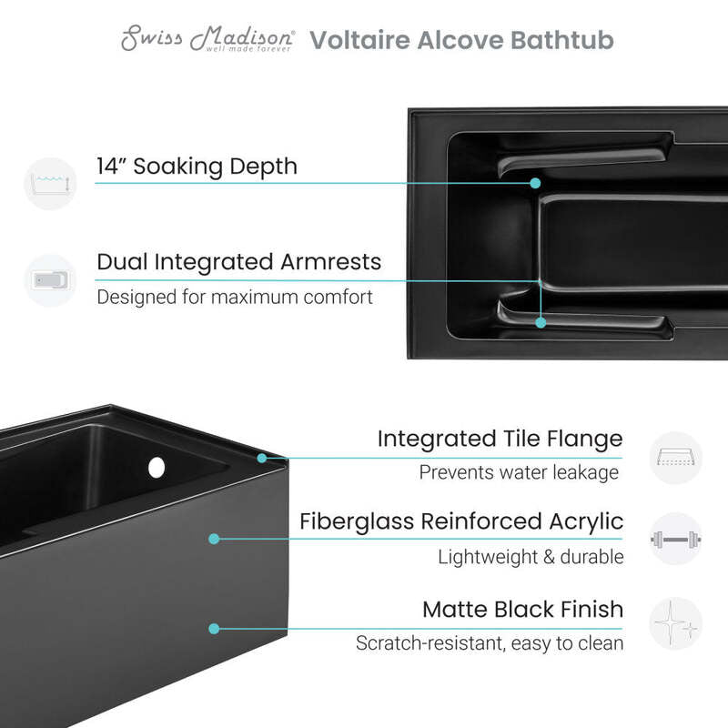 Swiss Madison Voltaire 54" X 30"  Right-Hand Drain Alcove Bathtub with Apron in Matte Black