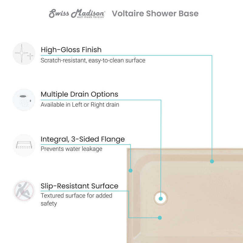 Swiss Madison Voltaire 60 x 36 Single-Threshold, Left-Hand Drain, Shower Base in Biscuit