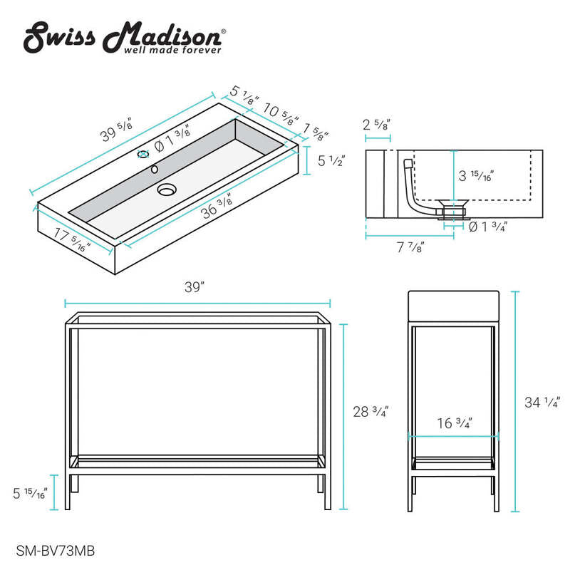 Swiss Madison Pierre 40 Single, Freestanding, Open Shelf, Matte Black Metal Frame Bathroom Vanity