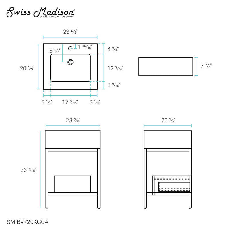 Swiss Madison Beau 24" Freestanding, Bathroom Vanity in Oak and Calacatta