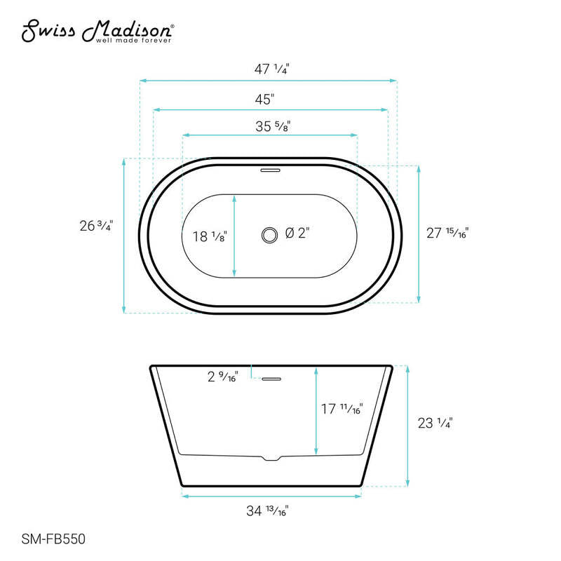 Swiss Madison Claire 48" Freestanding Bathtub
