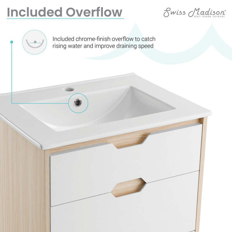 Swiss Madison Brusque 24" Bathroom Vanity in White Oak