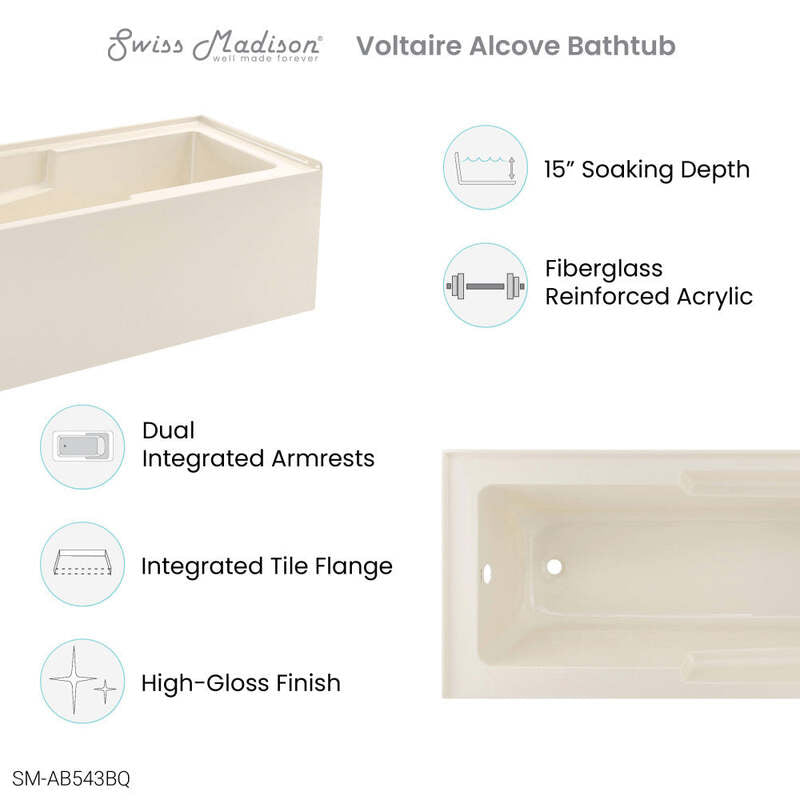 Swiss Madison Voltaire 60" X 32" Left-Hand Drain Alcove Bathtub with Apron in Bisque