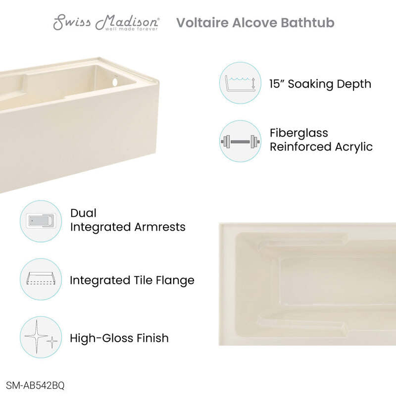 Swiss Madison Voltaire 60" X 32" Right-Hand Drain Alcove Bathtub with Apron in Bisque