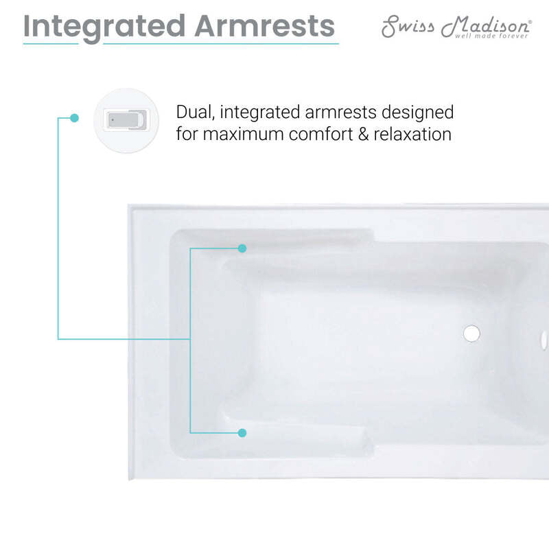 Swiss Madison Voltaire 54" X 30"  Right-Hand Drain Alcove Bathtub with Apron & Armrest