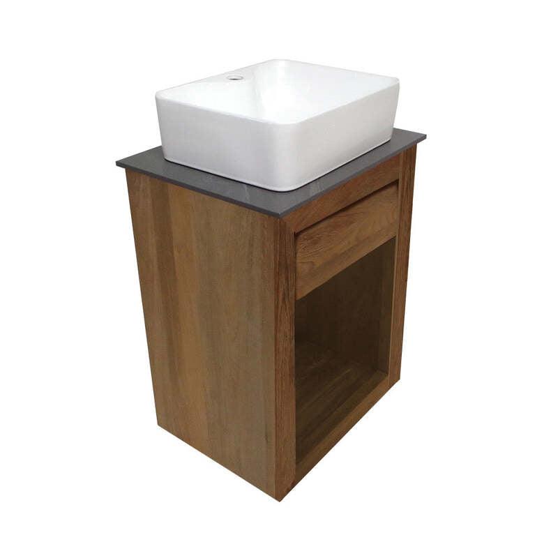 Swiss Madison Rennes 24" Reclaimed Wood Vanity in Walnut with Slate Countertop and Single Hole Vessel Sink
