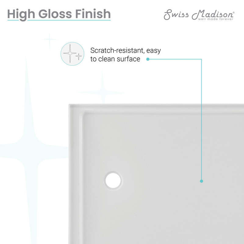 Swiss Madison Carré 48" x 36" Acrylic White, Single-Threshold, Left Drain, Shower Base