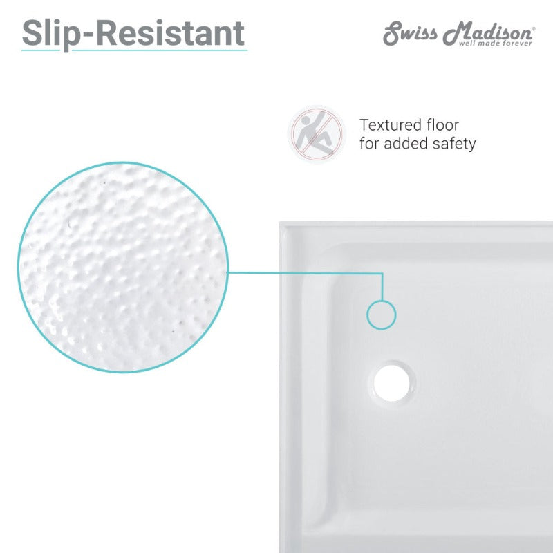 Swiss Madison Voltaire 36 x 36 Acrylic White, Single-Threshold, Center Drain, Shower Base
