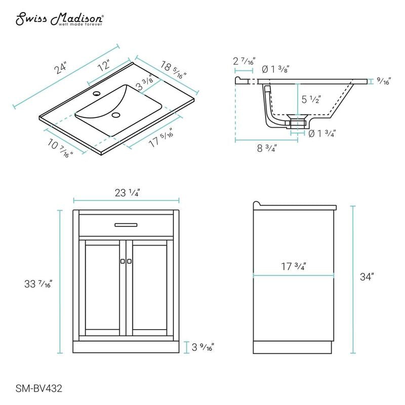 Swiss Madison Burdon 24" Bathroom Vanity in Oak