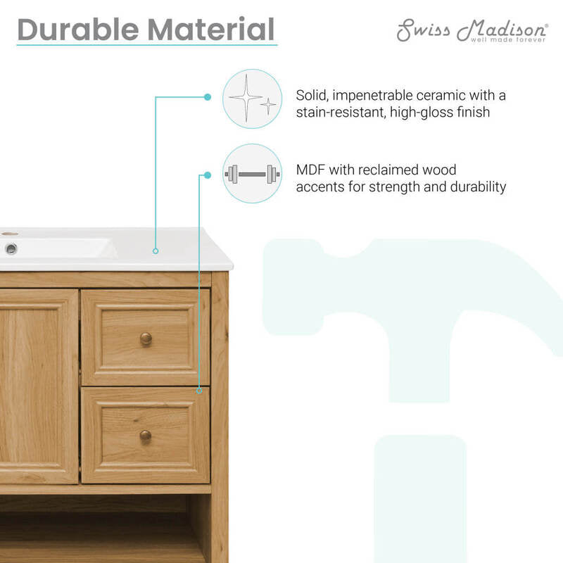 Swiss Madison Château 36" Bathroom Vanity in Natural Oak