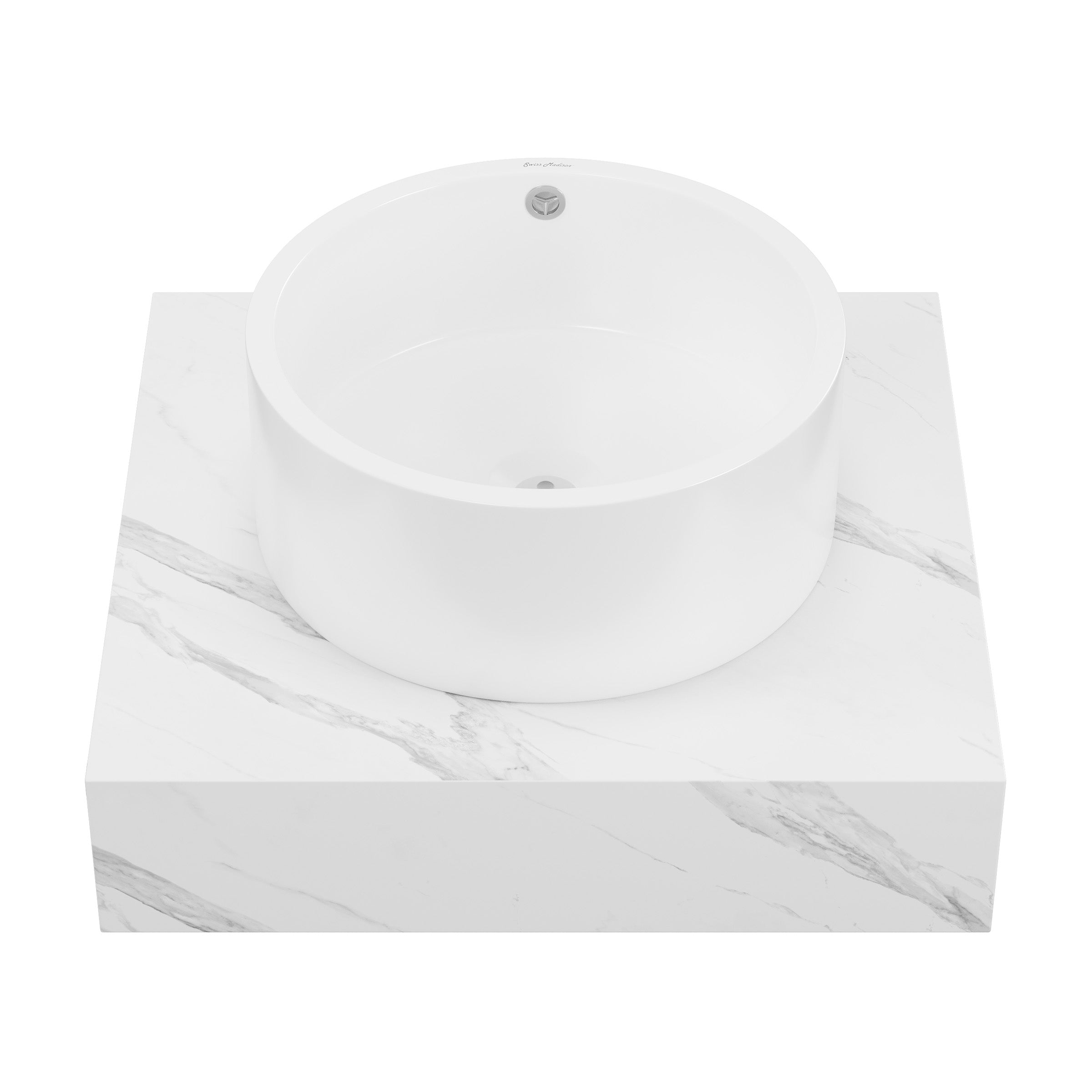 Swiss Madison Monaco 24" Floating Bathroom Shelf with Vessel Sink in White Marble