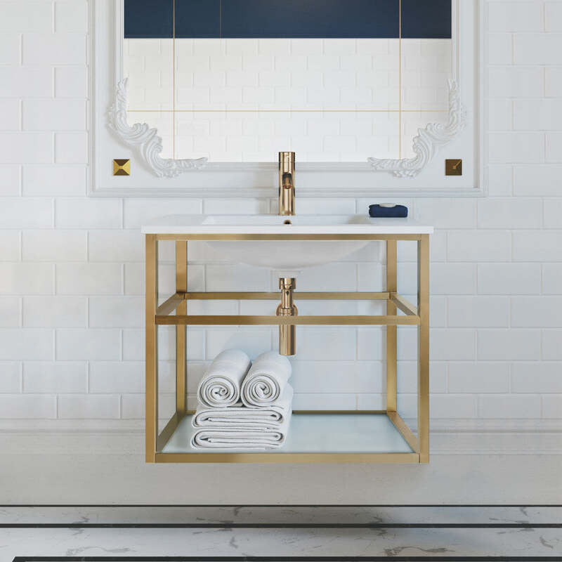 Swiss Madison Pierre 30 Single, Open Shelf, Gold Metal Frame Bathroom Vanity