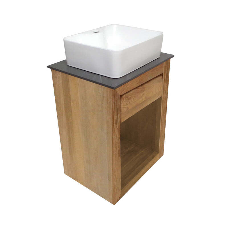 Swiss Madison Rennes 24" Reclaimed Wood Vanity in Natural Teak with Slate Countertop and Single Hole Vessel Sink