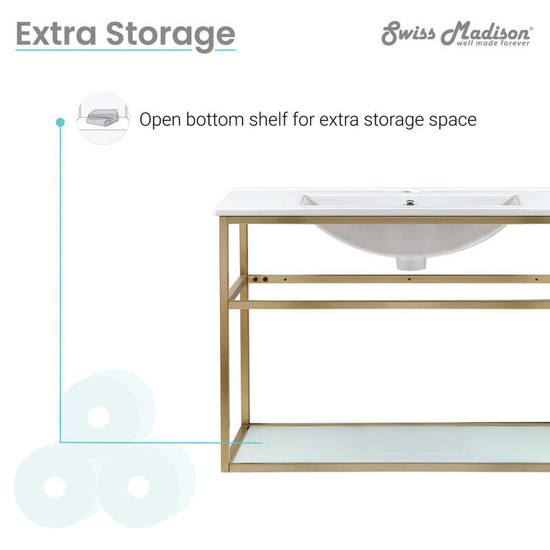 Swiss Madison Pierre 30 Single, Open Shelf, Gold Metal Frame Bathroom Vanity