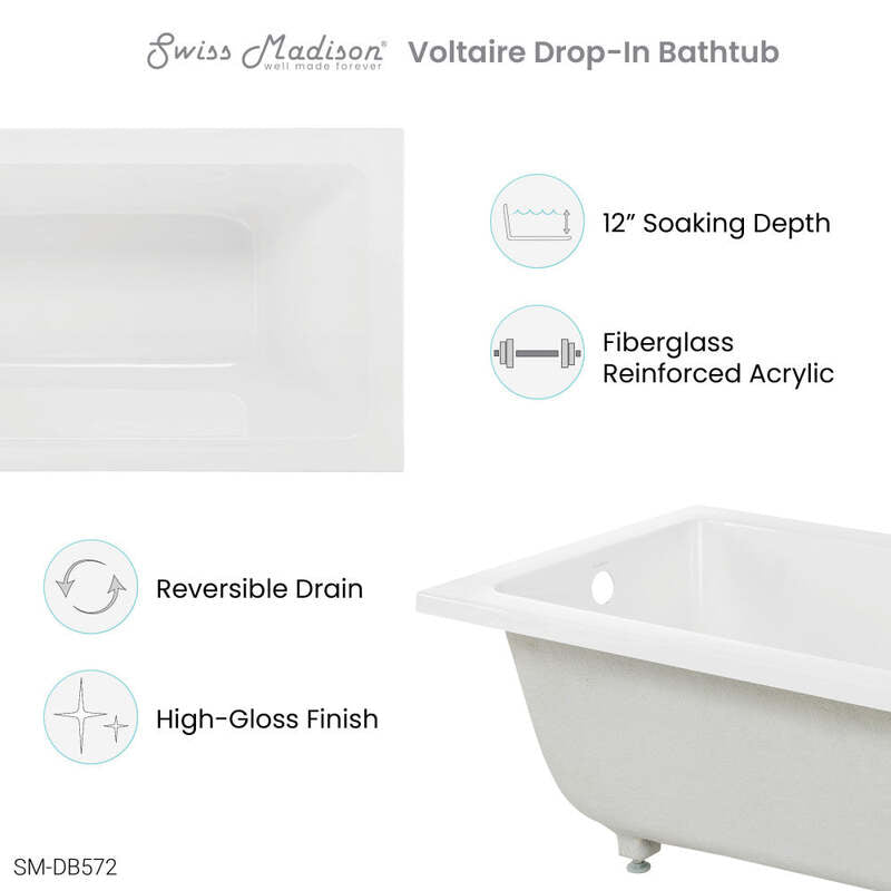Swiss Madison Voltaire 54" x 30" Reversible Drain Drop-In Bathtub