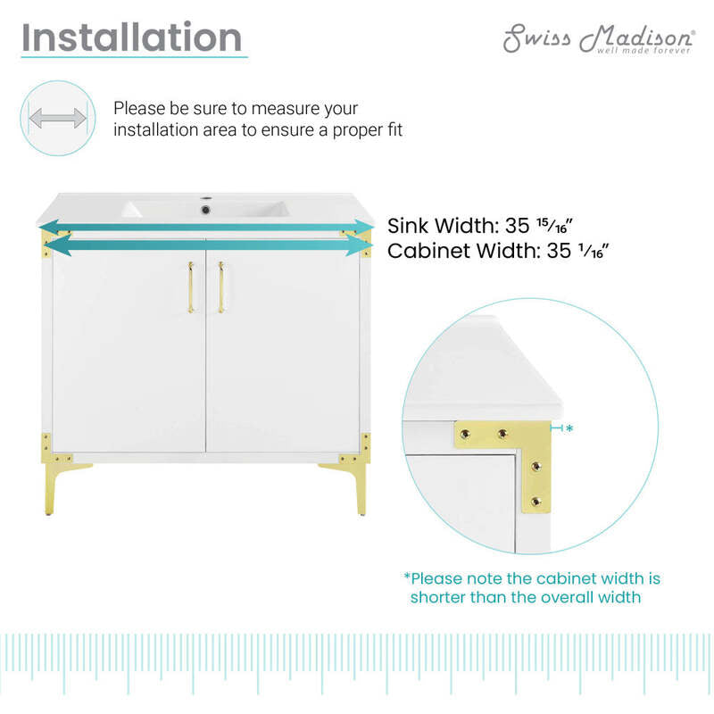 Swiss Madison Voltaire 36" Single, Bathroom Vanity in White with Gold Hardware
