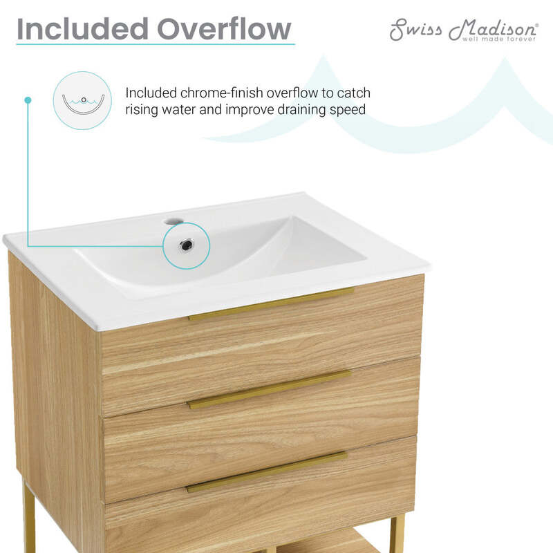 Swiss Madison Carre 24" Bathroom Vanity in White Oak