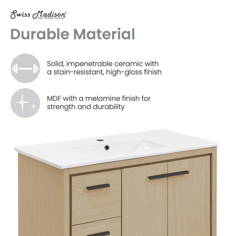 Swiss Madison Virage 36" Freestanding, Bathroom Vanity in Oak
