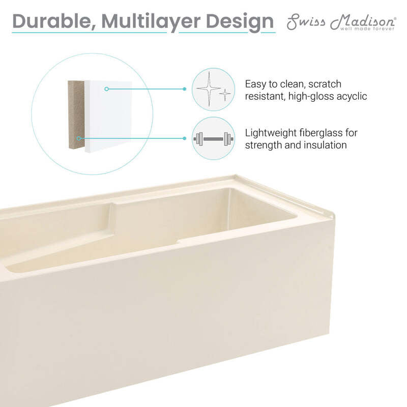 Swiss Madison Voltaire 60" X 30" Left-Hand Drain Alcove Bathtub with Apron in Bisque