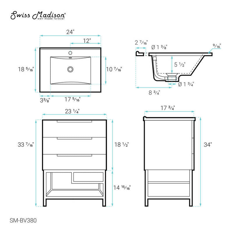 Swiss Madison Carre 24" Bathroom Vanity in White Oak
