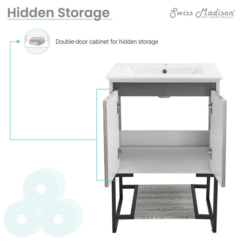 Swiss Madison Marseille 24 Single, Two Doors, Open Shelf Bathroom Vanity