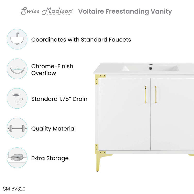 Swiss Madison Voltaire 36" Single, Bathroom Vanity in White with Gold Hardware