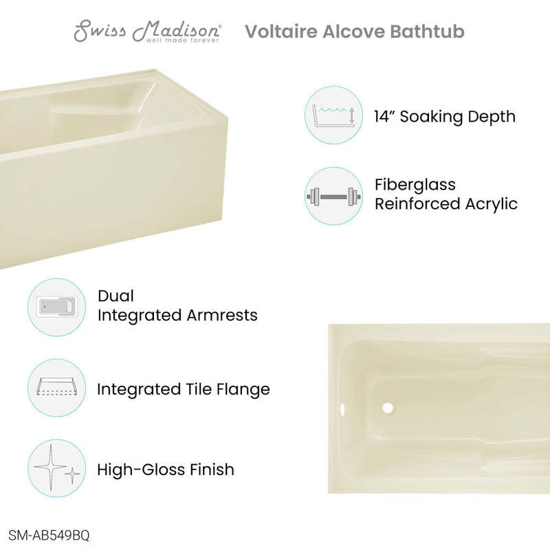 Swiss Madison Voltaire 54" X 30" Left-Hand Drain Alcove Bathtub with Apron in Bisque