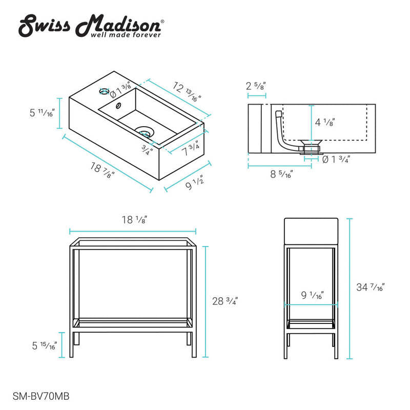 Swiss Madison Pierre 19.5 Single, Freestanding, Open Shelf, Matte Black Frame Bathroom Vanity