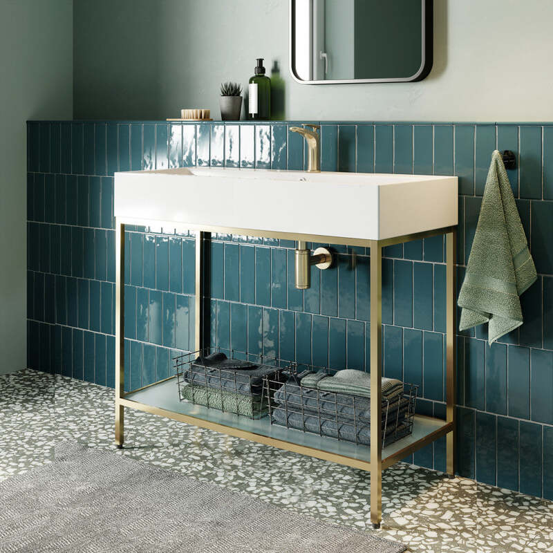 Swiss Madison Pierre 40 Single, Freestanding, Open Shelf, Gold Metal Frame Bathroom Vanity