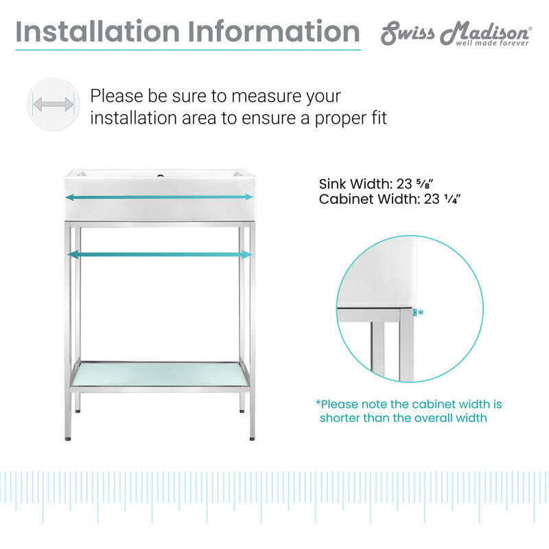 Swiss Madison Pierre 24 Single, Freestanding, Open Shelf, Chrome Metal Frame Bathroom Vanity