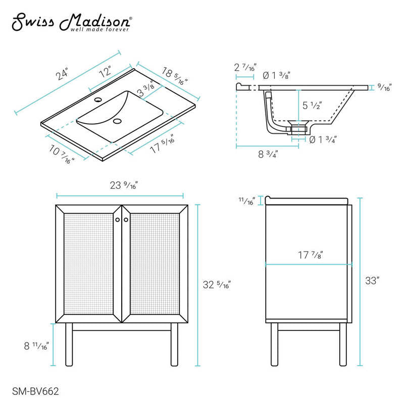 Swiss Madison Classe 24" Bathroom Vanity in Oak