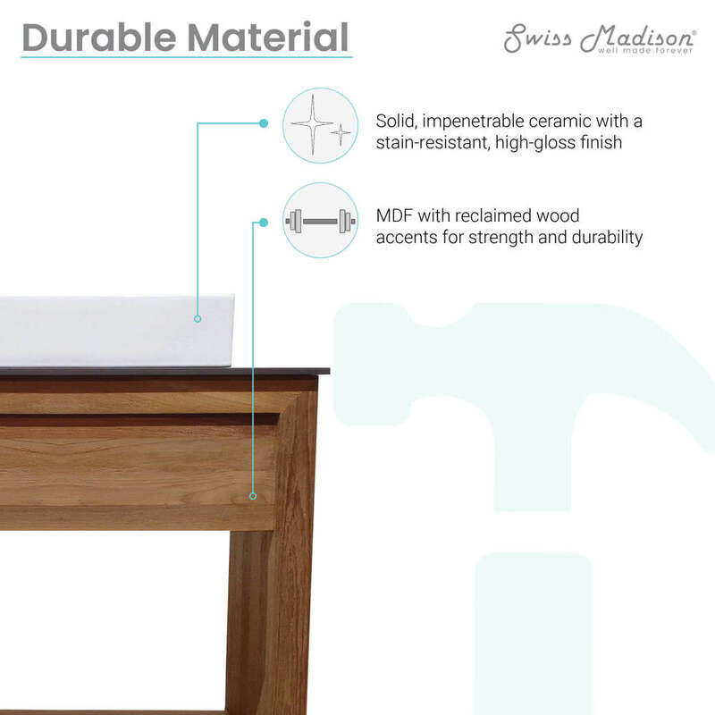 Swiss Madison Rennes 36" Reclaimed Wood Vanity in Walnut with Slate Countertop and Single Hole Vessel Sink